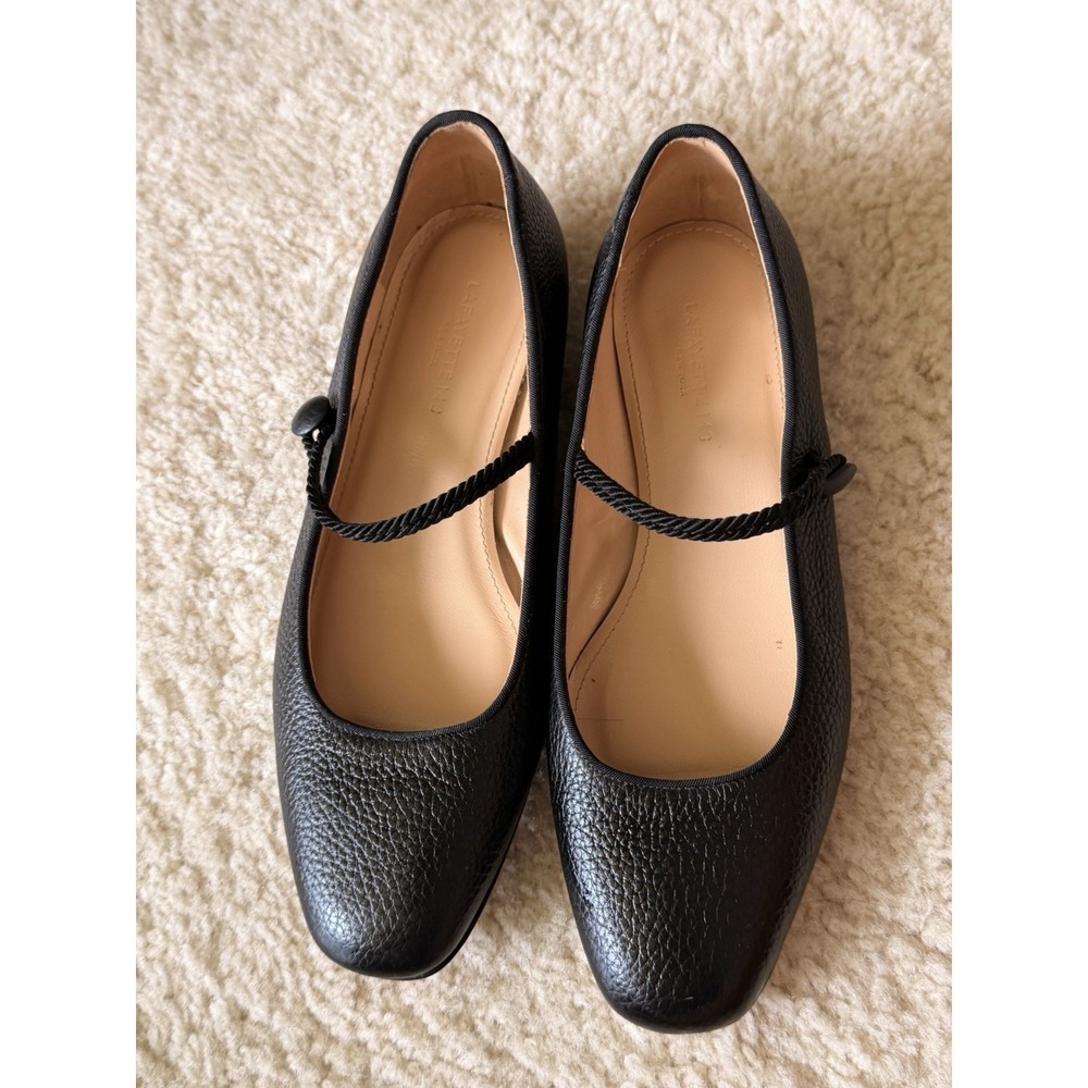LaFayette 148 New York Black Leather Mary Jane Flats Women's EU 37 US 6.5